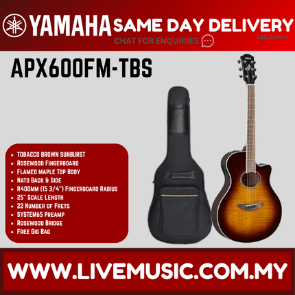 Yamaha APX600FM Flame Maple Top Acoustic-Electric Guitar - Tobaco Brown Sunburst / Amber  ( APX-600FM / APX 600FM )
