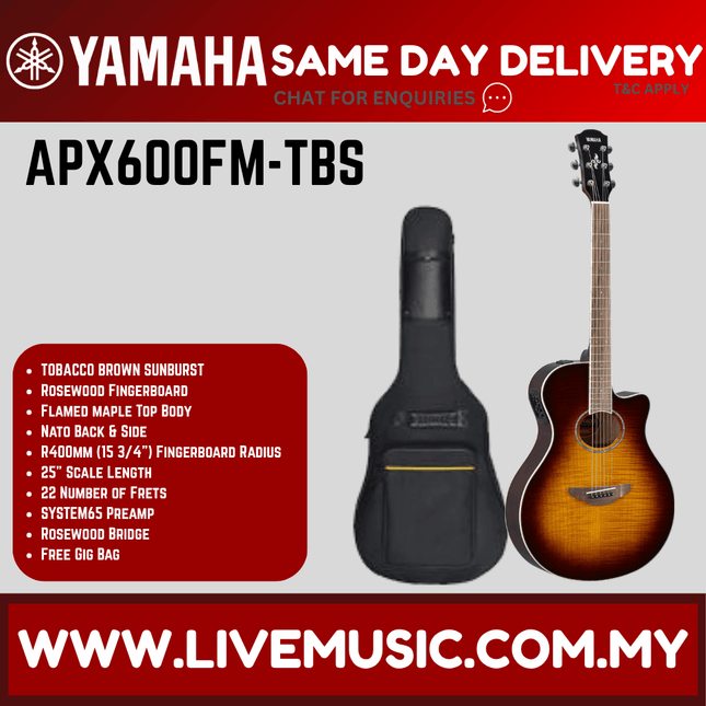 Yamaha APX600FM Flame Maple Top Acoustic-Electric Guitar - Tobaco Brown Sunburst / Amber  ( APX-600FM / APX 600FM )