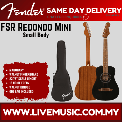 Fender FSR California Redondo Mini Guitar w/Bag, Black