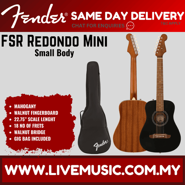 Fender FSR California Redondo Mini Guitar w/Bag, Black