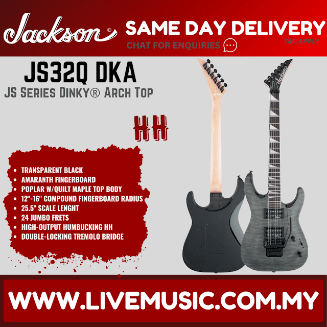 Jackson JS-32Q - Dinky Arch Top Electric Guitar, Amaranth Fretboard - Transparent Black (JS32Q/JS 32Q)