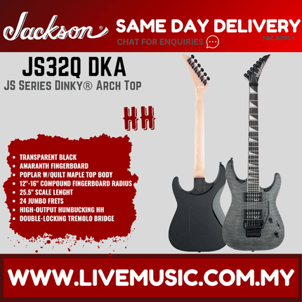 Jackson JS-32Q - Dinky Arch Top Electric Guitar, Amaranth Fretboard - Transparent Black (JS32Q/JS 32Q)
