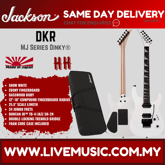 Jackson MJ Series Dinky DKR MAH Electric Guitar, Ebony FB, Snow White