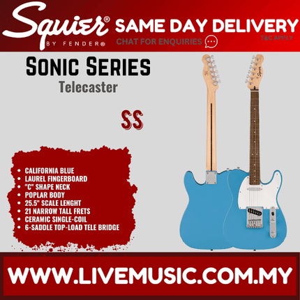 Squier Sonic Telecaster Electric Guitar w/White Pickguard, Laurel FB, California Blue