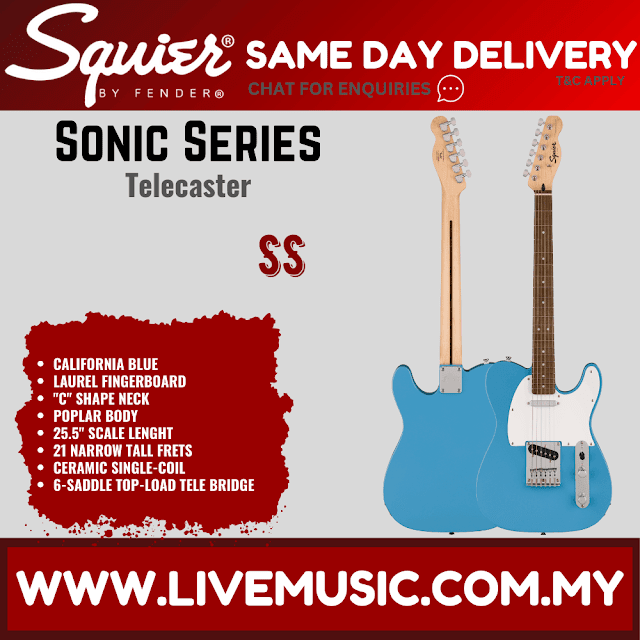 Squier Sonic Telecaster Electric Guitar w/White Pickguard, Laurel FB, California Blue