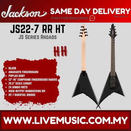 Jackson JS Series Rhoads JS22-7 RR HT 7-String Electric Guitar, Amaranth FB, Satin Black