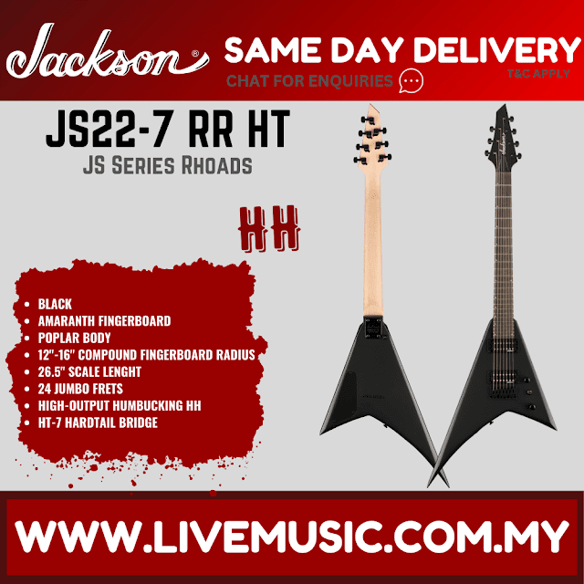 Jackson JS Series Rhoads JS22-7 RR HT 7-String Electric Guitar, Amaranth FB, Satin Black