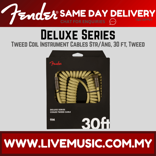 Fender Deluxe Coil Guitar Cable, 30ft - Tweed