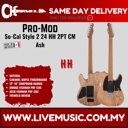 Charvel Pro-Mod So-Cal Style 2 24 Frets HH 2PT Electric Guitar, Natural Ash