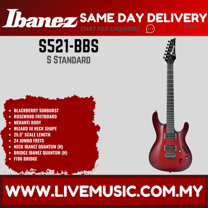 Ibanez S521 S Standard Series Electric Guitar, Blackberry Sunburst (S 521 / S-521)