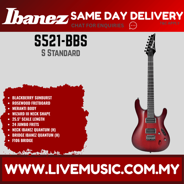 Ibanez S521 S Standard Series Electric Guitar, Blackberry Sunburst/Mahogany Oil (S 521 / S-521)