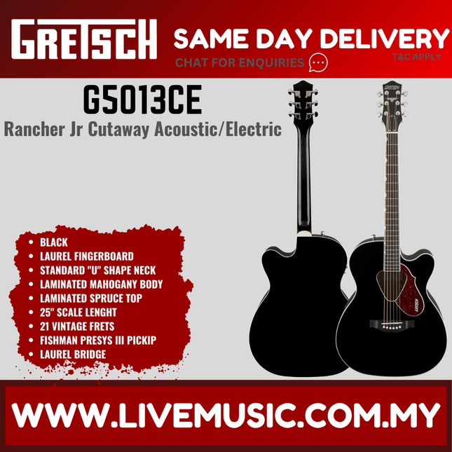 Gretsch G5013CE Rancher Jr Acoustic Guitar, Black