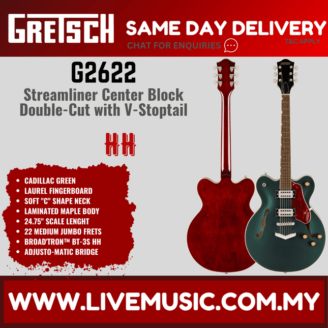 Gretsch G2622 Streamliner Center Block Double-Cut Electric Guitar, Cadillac Green
