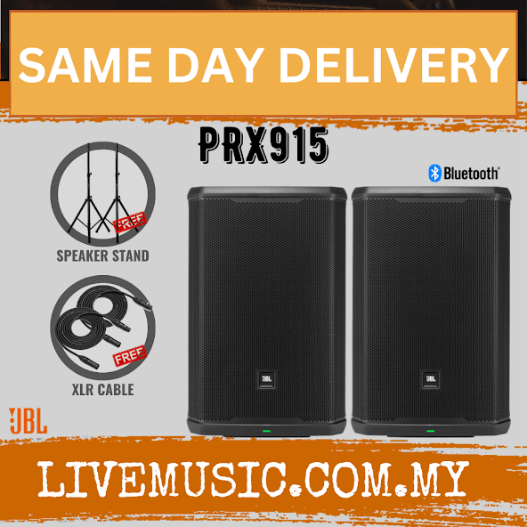 JBL PRX915 15-inch Powered Loudspeaker With Speaker Stand And Cable - Each / Pair ( PRX-915 / PRX 915 )