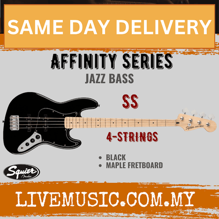Squier Affinity Series Jazz Bass Guitar, Maple Fretboard - Black