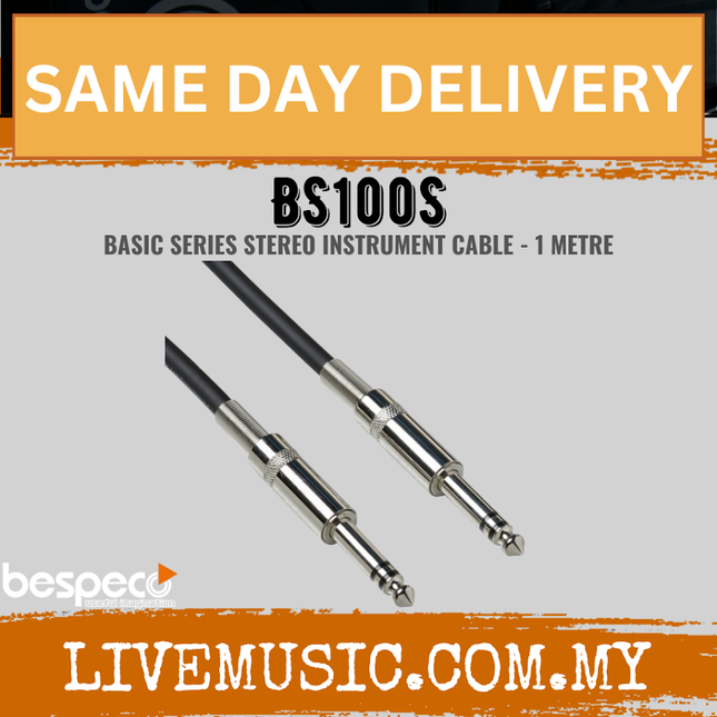 Bespeco BS100S 1 Metre (Straight 1/4″ Stereo Jack – Straight 1/4″ Stereo Jack)