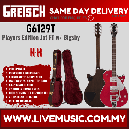 Red sparkle Gretsch Jet FT electric guitar with Bigsby, rosewood fretboard, included hard case
