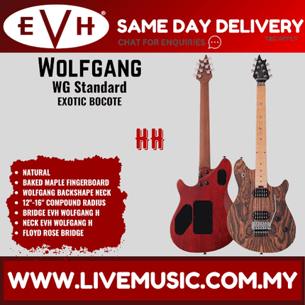 EVH Wolfgang Standard Exotic Electric Guitar, Baked Maple FB, Natural