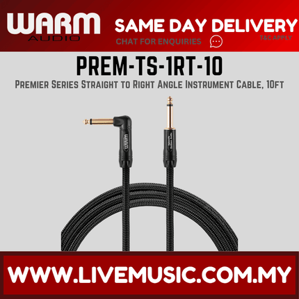 Warm Audio Premier Series Straight to Right Angle Instrument Cable, 10ft ( PREM-TS-1RT-10 PREMTS1RT10 )