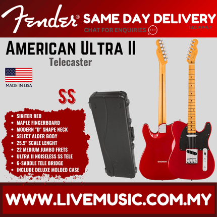 Fender American Ultra II Telecaster Electric Guitar, Maple FB, Sinister Red / Avalanche / Ultraburst