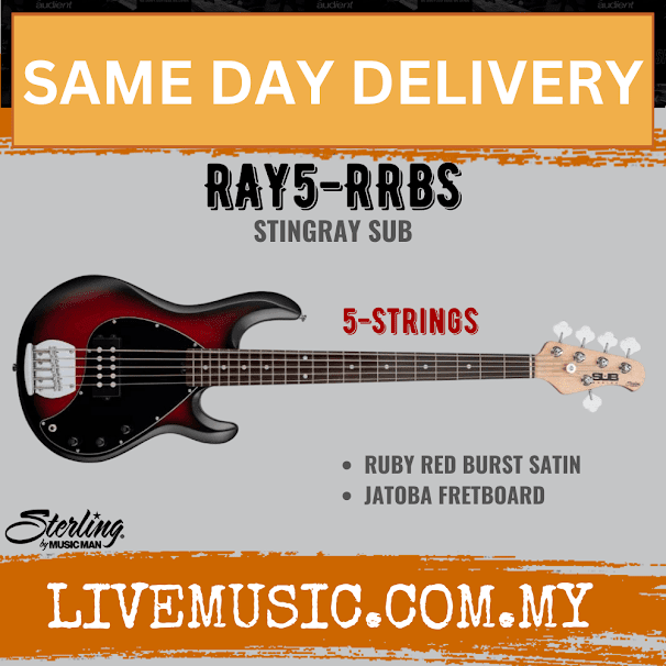 Sterling Ray5 Stingray 5-String Electric Bass Guitar Jatob Fretboard - Red Ruby Burst Satin (Ray-5/Ray 5)