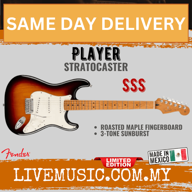 Fender Limited Edition Player Stratocaster Electric Guitar, Roasted Maple FB, 3-Tone Sunburst