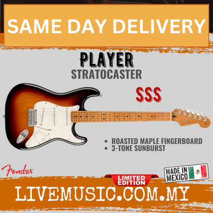 Fender Limited Edition Player Stratocaster Electric Guitar, Roasted Maple FB, 3-Tone Sunburst