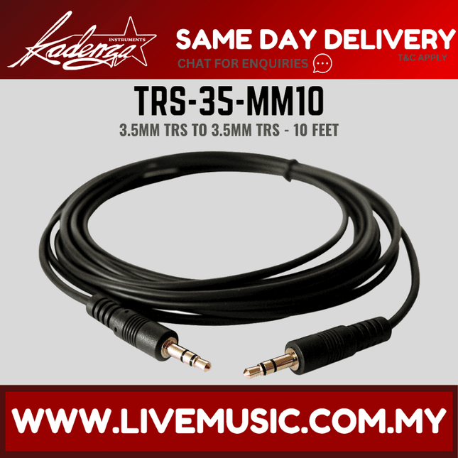 Kadenza TRS35MM10 TRS 3.5 mm to TRS 3.5 mm Audio AUX Connector Cable - 3 Meter (LMC)