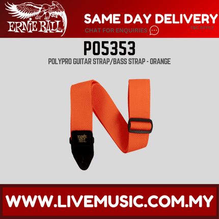 Ernie Ball 5353 Polypro Guitar Strap With Leather Ends, Orange and Black
