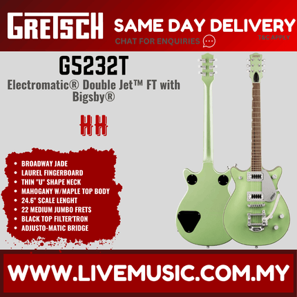 Gretsch G5232T Electromatic Double Jet FT Electric Guitar w/Bigsby, Laurel FB, Broadway Jade
