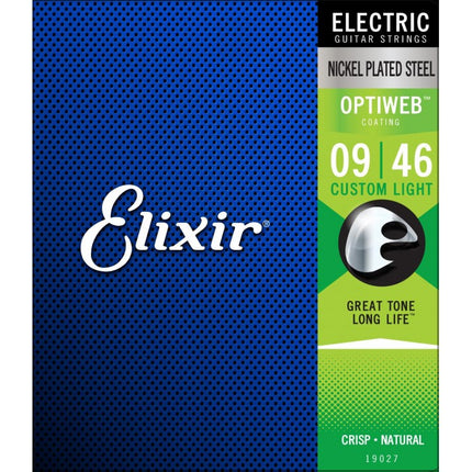 Elixir 19027 Optiweb Coated Nickel Plated Electric Guitar Strings, Custom Light (9-46)
