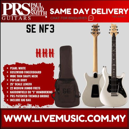 PRS SE NF3 Electric Guitar w/Bag, Rosewood FB, White Pearl
