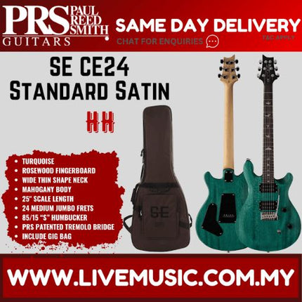 PRS SE CE24 Standard Satin Electric Guitar w/Bag, Turquoise
