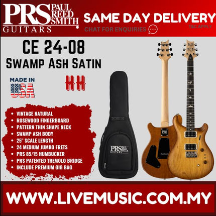 PRS Limited Edition CE 24-08 Swamp Ash Satin Electric Guitar-Vintage Natural