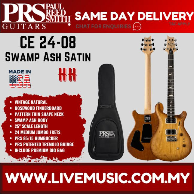 PRS Limited Edition CE 24-08 Swamp Ash Satin Electric Guitar-Vintage Natural