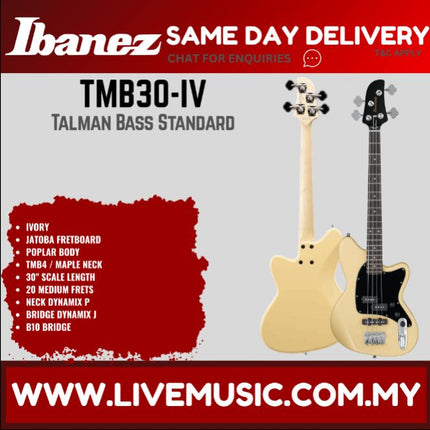 Ibanez TMB30 Talman Standard 4-String Electric Bass Guitar - Ivory (TMB30-IV TMB30-MGR TMB30-BK)