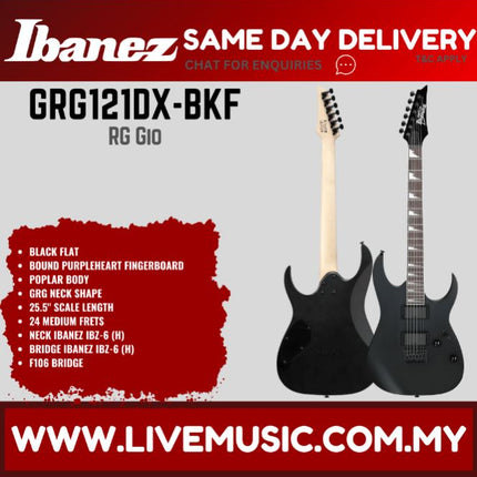 Ibanez GIO GRG121DX Solid Body Electric Guitar -  Black Flat (GRG121DX-BKF GRG121DX-WNF)