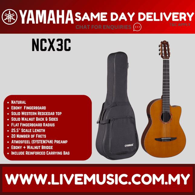 Yamaha nylon-string acoustic-electric guitar, natural wood body with gig bag