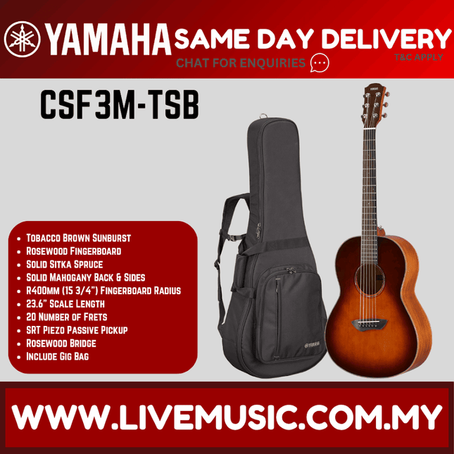 Yamaha CSF3M Compact Folk 6-string Acoustic-Electric Guitar with Pickup - T. Brown Sunburst ( CSF-3M  CSF 3M )