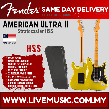 Fender American Ultra II Stratocaster HSS Electric Guitar, Maple FB, Solar Flare