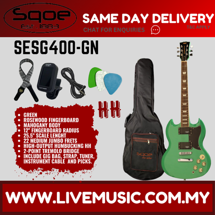 SQOE SESG400 SG Standard Electric Guitar Rosewood Fretboard - Green ( SESG-400 / SESG 400 )