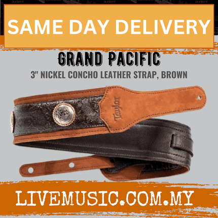 Taylor Grand Pacific Leather Guitar Strap, Brown/Nickel Conchos, 3inch
