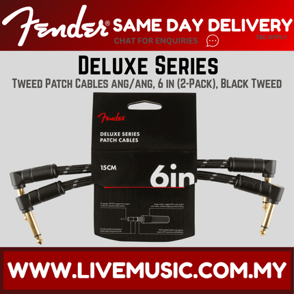 Fender Deluxe Series Patch Cable 6Inch, 2 Pack - Black Tweed