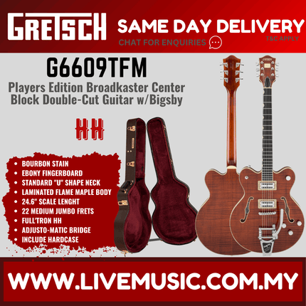 Gretsch G6609TFM Players Edition Broadkaster Center Block Double-Cut Guitar w/Bigsby, Bourbon Stain