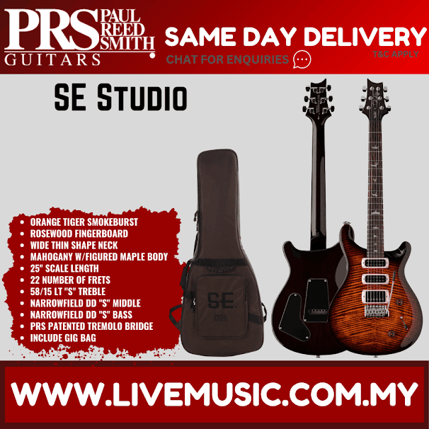 PRS SE Studio Electric Guitar w/GigBag, Rosewood FB, Orange Tiger Smokeburst