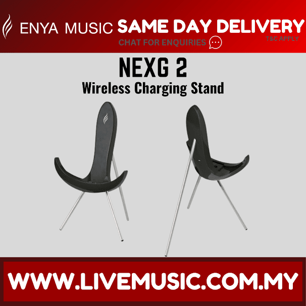 Black wireless charging stand with curved cradle and metal tripod legs