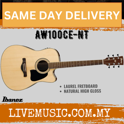 Natural acoustic-electric guitar with black pickguard, cutaway body, and tuning pegs