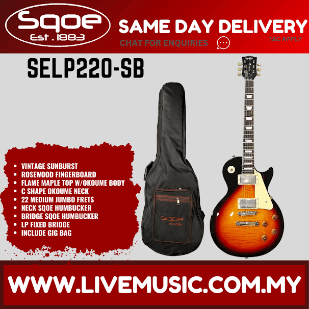 SQOE SELP220 Les Paul Body HH Electric Guitar Rosewood Fretboard - Sunburst (SELP-220/SELP 220)