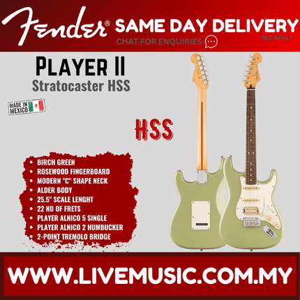 Fender Player II Stratocaster HSS Electric Guitar, RW FB, Birch Green