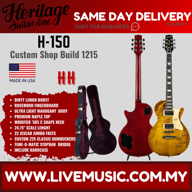 Heritage Custom Shop Build 1215 H-150 Electric Guitar with Case, Dirty Lemon Burst ( H1501215 / H 150 1215 / H150 )